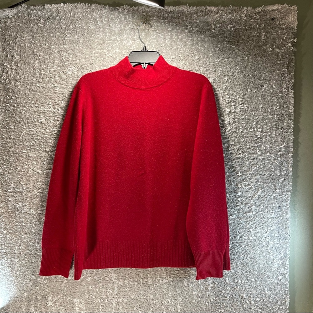 Preston & York Women 100% Cashmere Sweater XL Red Holidays‎ Academia Mock Neck